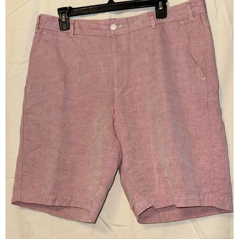J. Hilburn Men's Tailored Fit Oxford Flat Front Chino Shorts - Size 36, Red